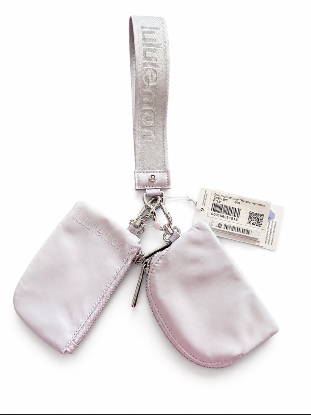 lululemon Dual Pouch Wristlet Metallic Wordmark - Faint Lavender- NWT
